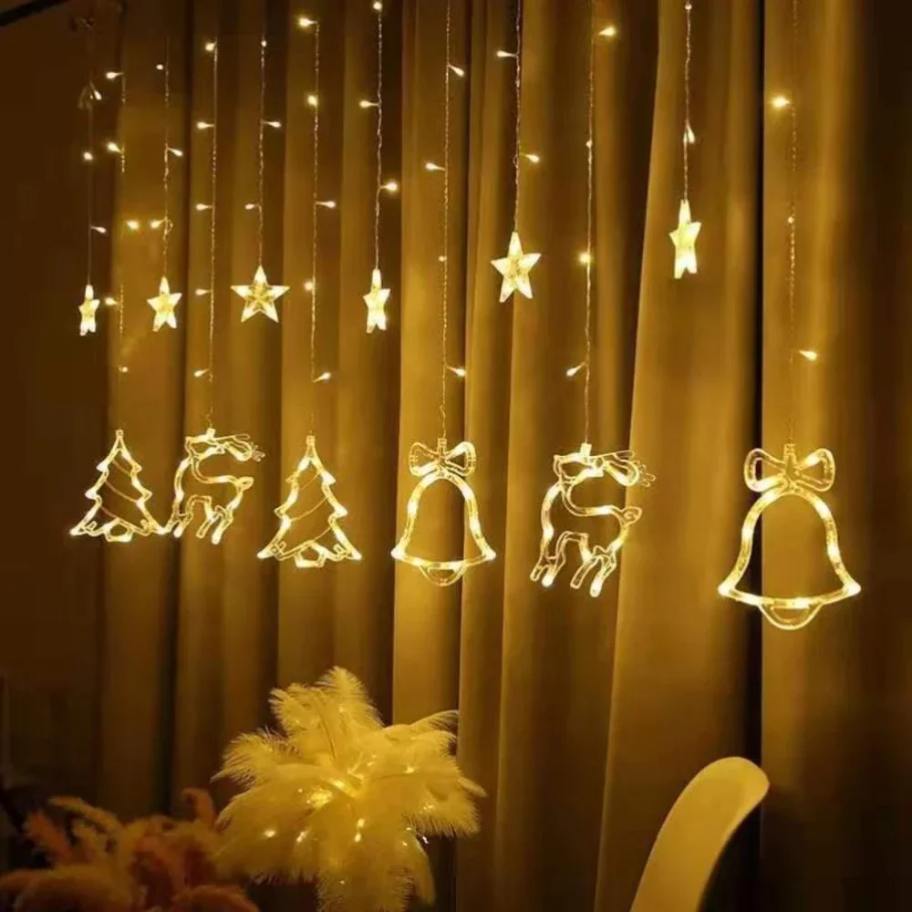 COPY - 9.8ft LED Star Deer Bell Curtain Fairy String Lights Hanging Christmas D…